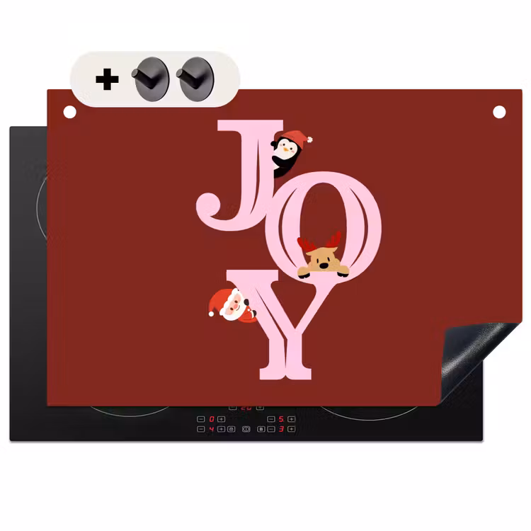 Inductiebeschermer & spatscherm (2in1) - Joy - Kerst - Animatie - Rood - Roze — 1