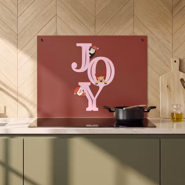 Inductiebeschermer & spatscherm (2in1) - Joy - Kerst - Animatie - Rood - Roze — 2