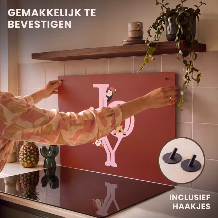 Inductiebeschermer & spatscherm (2in1) - Joy - Kerst - Animatie - Rood - Roze — 7