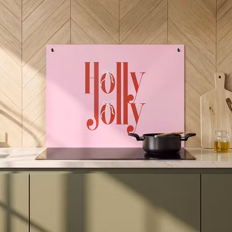 Inductiebeschermer & spatscherm (2in1) - Kerst - Tekst - Rood - Roze — 2