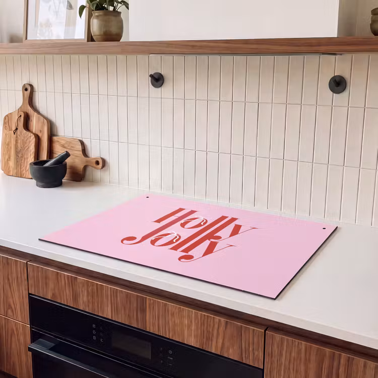 Inductiebeschermer & spatscherm (2in1) - Kerst - Tekst - Rood - Roze — 3