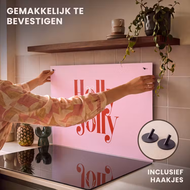 Inductiebeschermer & spatscherm (2in1) - Kerst - Tekst - Rood - Roze — 7
