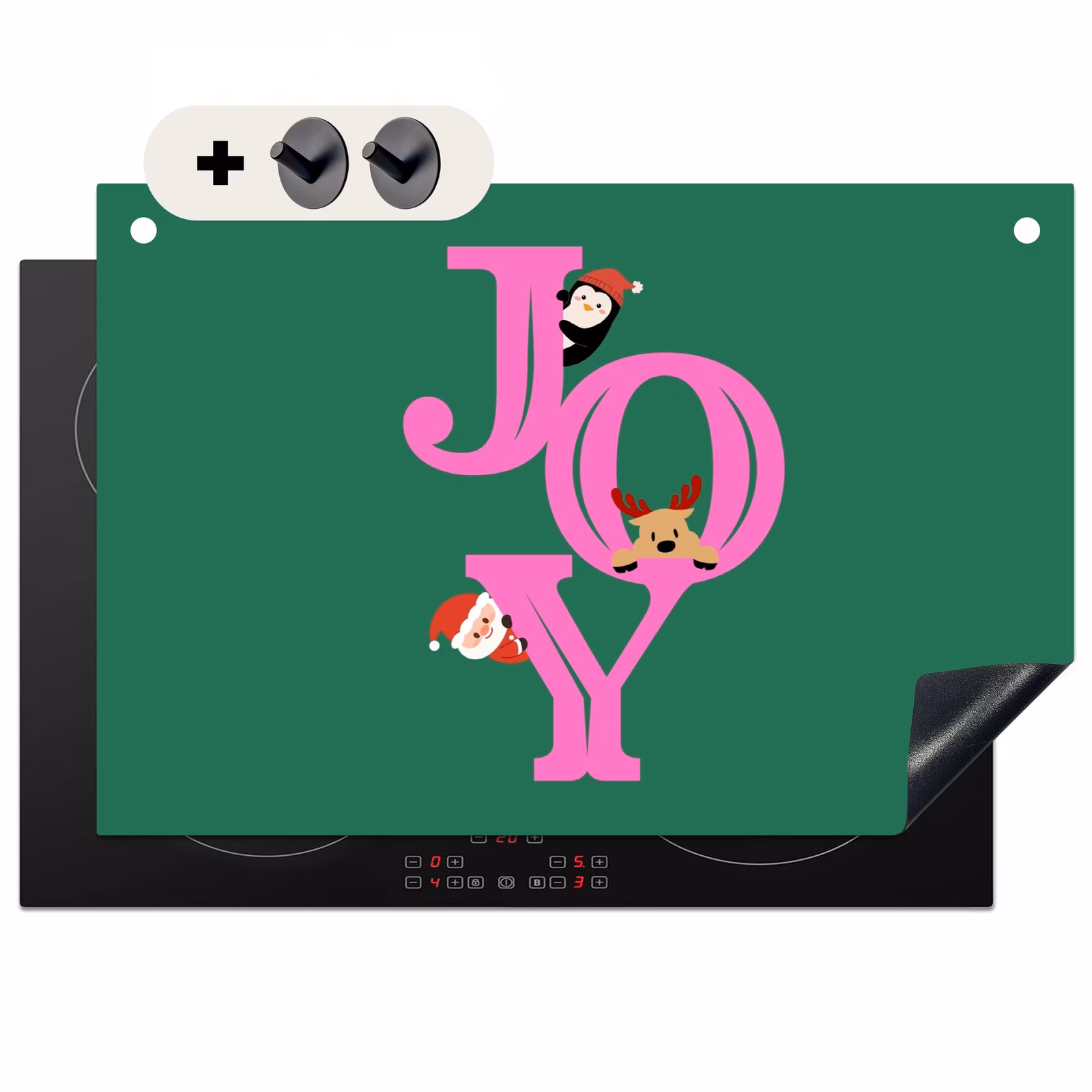 Inductiebeschermer & spatscherm (2in1) - Joy - Kerst - Animatie - Roze - Groen — 1