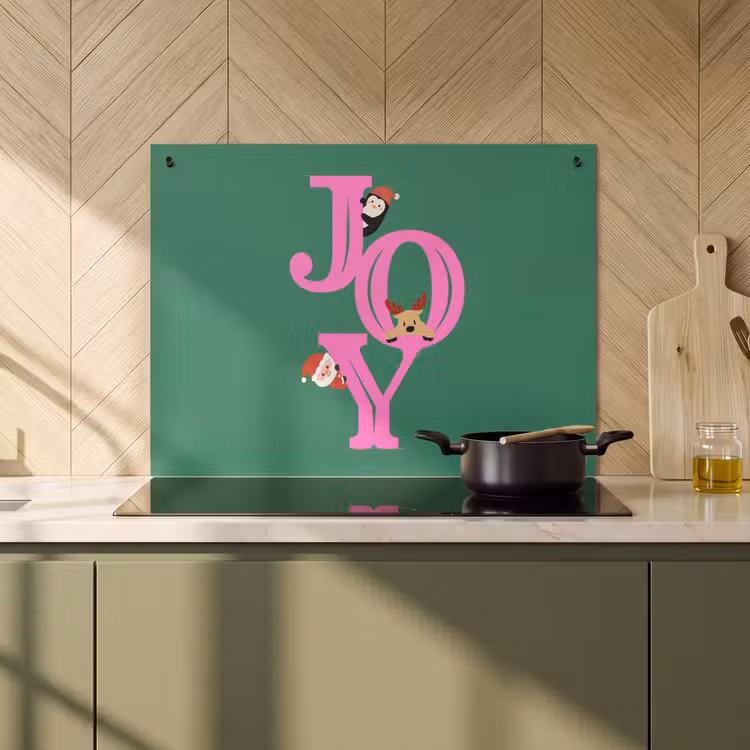 Inductiebeschermer & spatscherm (2in1) - Joy - Kerst - Animatie - Roze - Groen — 2