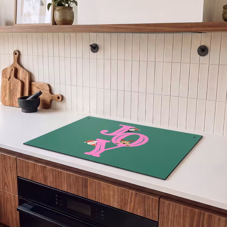 Inductiebeschermer & spatscherm (2in1) - Joy - Kerst - Animatie - Roze - Groen — 3