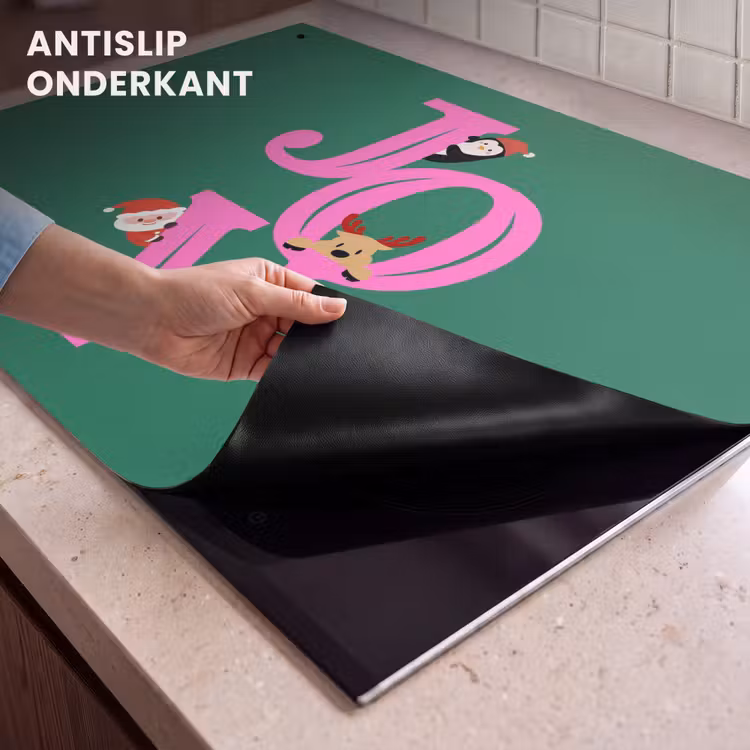 Inductiebeschermer & spatscherm (2in1) - Joy - Kerst - Animatie - Roze - Groen — 4