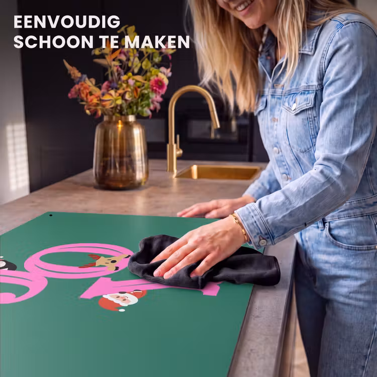 Inductiebeschermer & spatscherm (2in1) - Joy - Kerst - Animatie - Roze - Groen — 5