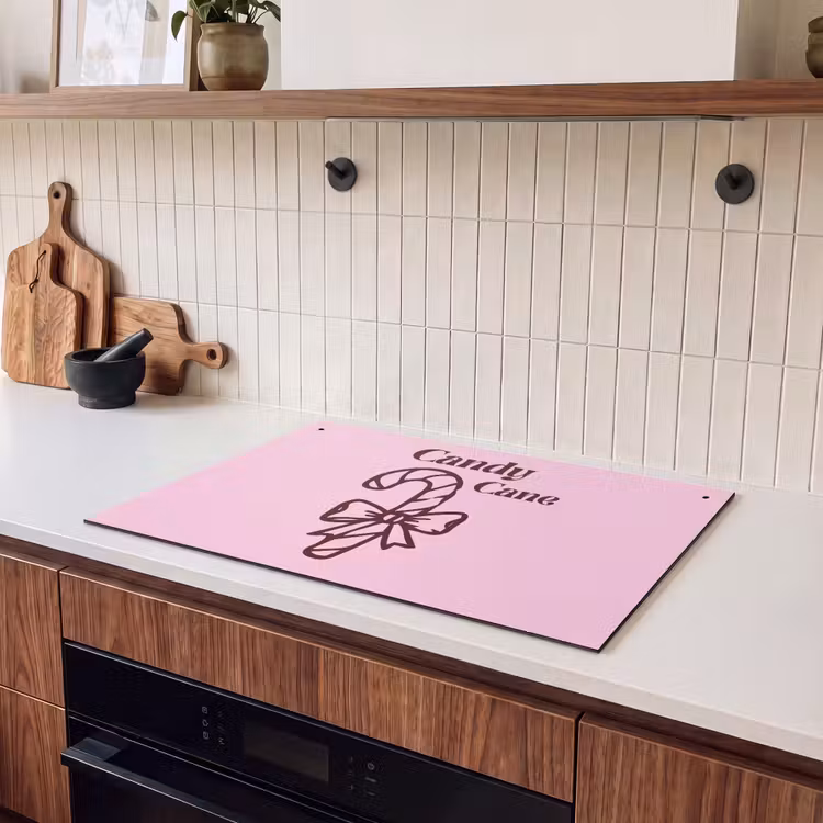 Inductiebeschermer & spatscherm (2in1) - Kerst - Snoep - Tekst - Bruin - Roze — 3