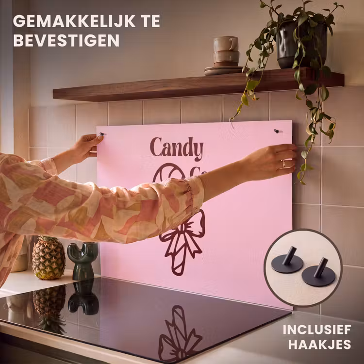 Inductiebeschermer & spatscherm (2in1) - Kerst - Snoep - Tekst - Bruin - Roze — 7