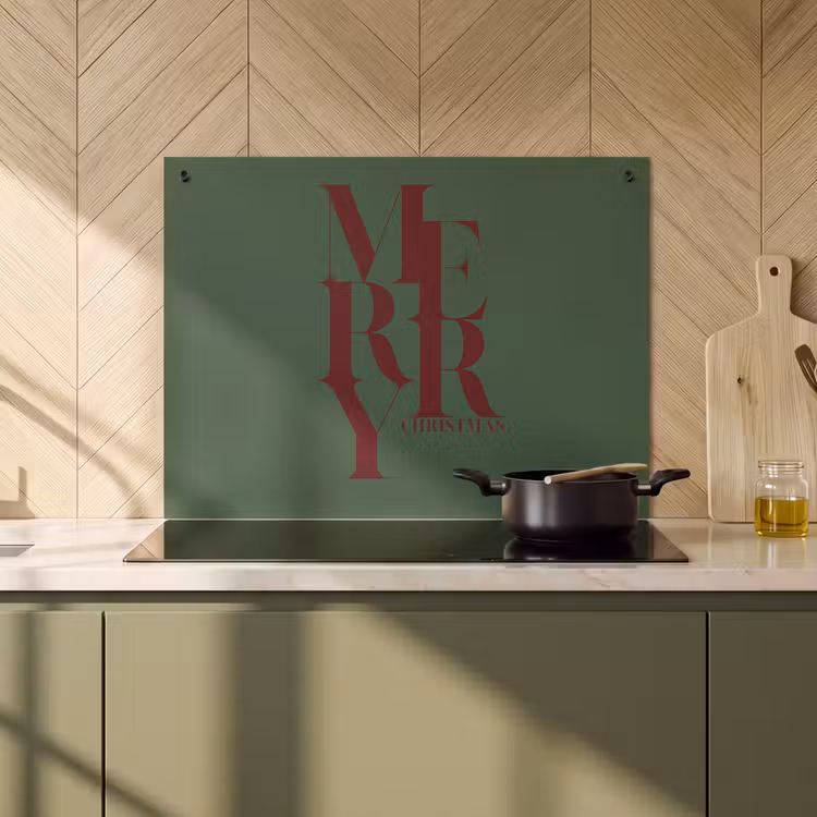 Inductiebeschermer & spatscherm (2in1) - Merry - Tekst - Groen - Kerst — 2