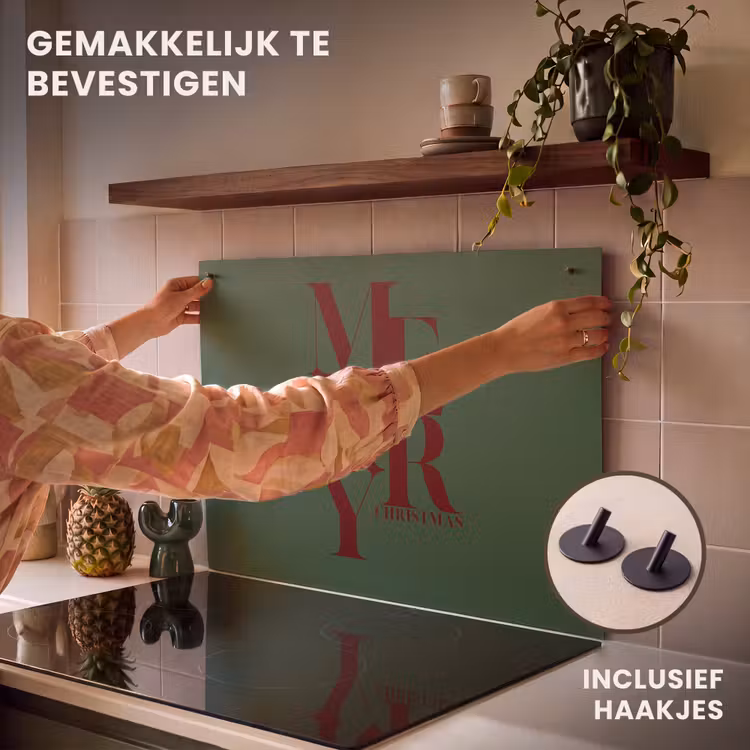 Inductiebeschermer & spatscherm (2in1) - Merry - Tekst - Groen - Kerst — 7