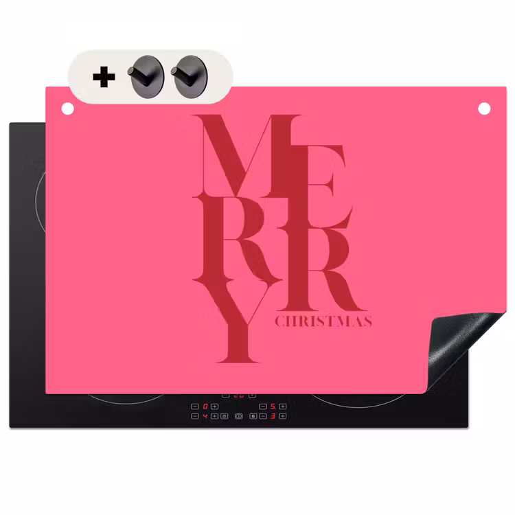 Inductiebeschermer & spatscherm (2in1) - Merry - Tekst - Kerst - Roze — 1