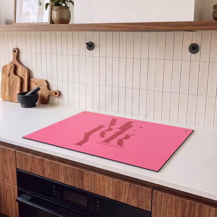 Inductiebeschermer & spatscherm (2in1) - Merry - Tekst - Kerst - Roze — 3