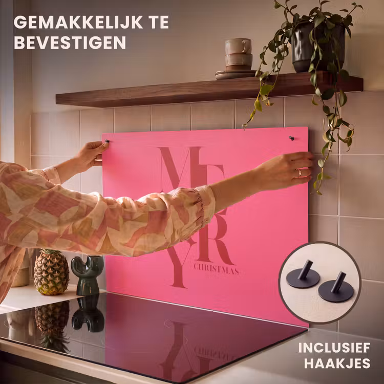 Inductiebeschermer & spatscherm (2in1) - Merry - Tekst - Kerst - Roze — 7