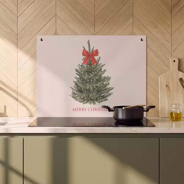 Inductiebeschermer & spatscherm (2in1) - Tekst - Kerst - Kerstboom — 2