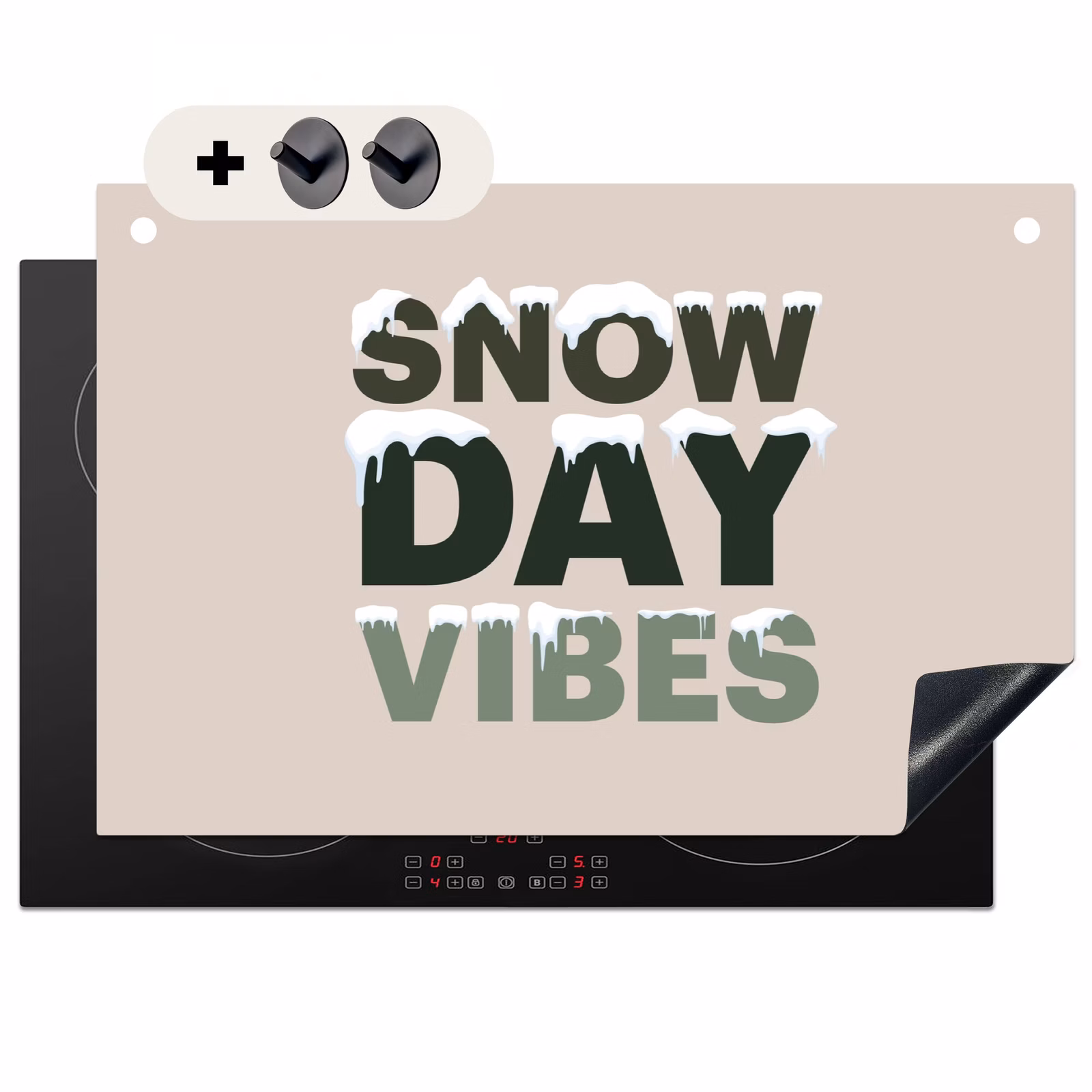 Inductiebeschermer & spatscherm (2in1) - Sneeuw - Tekst - Kerst - Beige — 1