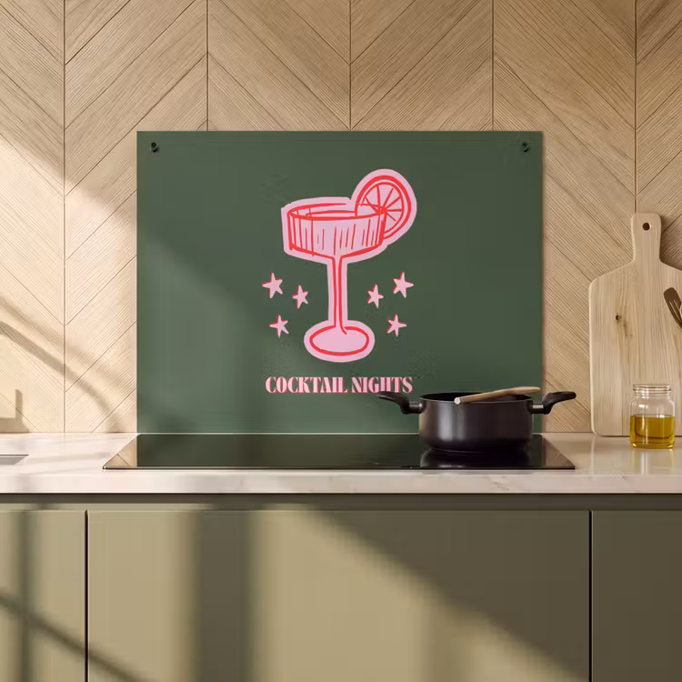 Inductiebeschermer & spatscherm (2in1) - Cocktail - Kerst - Roze - Groen — 2
