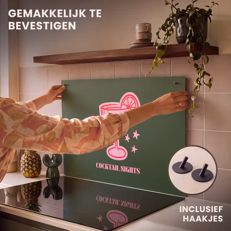 Inductiebeschermer & spatscherm (2in1) - Cocktail - Kerst - Roze - Groen — 7