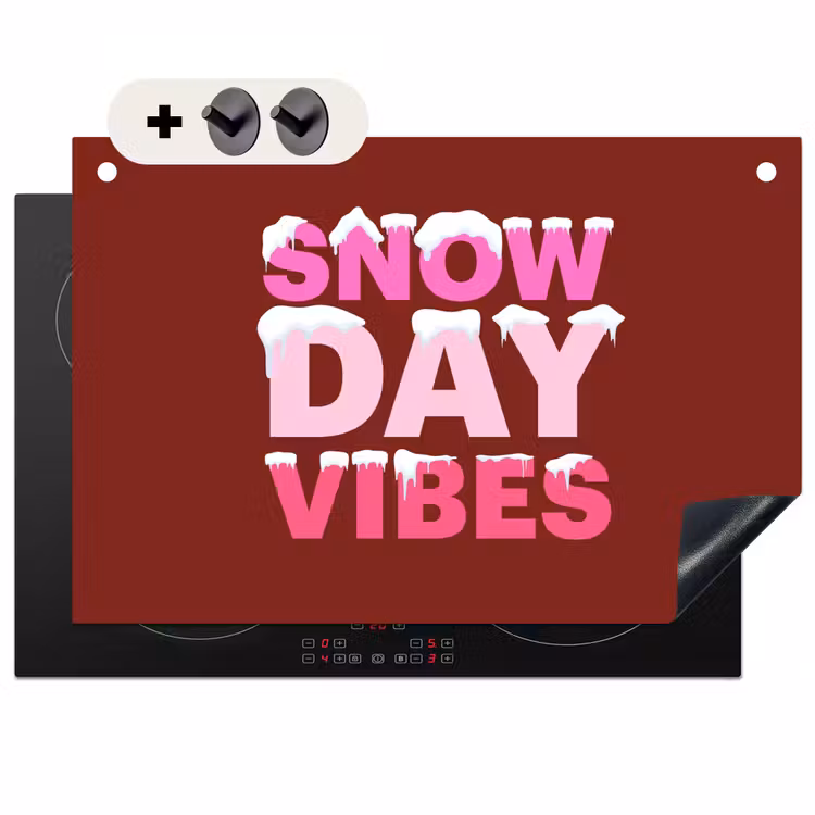 Inductiebeschermer & spatscherm (2in1) - Kerst - Tekst - Sneeuw - Rood - Roze — 1