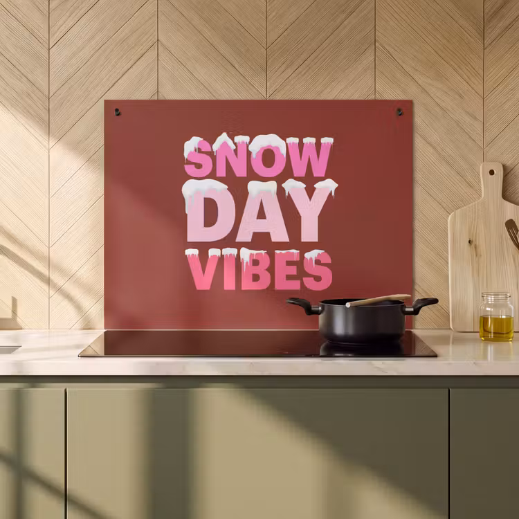 Inductiebeschermer & spatscherm (2in1) - Kerst - Tekst - Sneeuw - Rood - Roze — 2