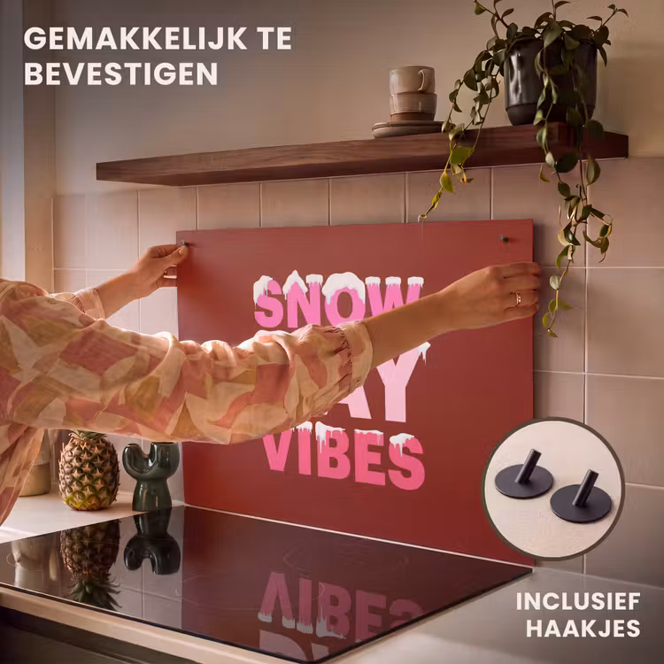Inductiebeschermer & spatscherm (2in1) - Kerst - Tekst - Sneeuw - Rood - Roze — 7