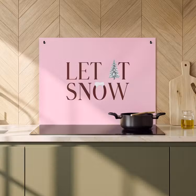 Inductiebeschermer & spatscherm (2in1) - Kerst - Tekst - Sneeuw - Roze — 2
