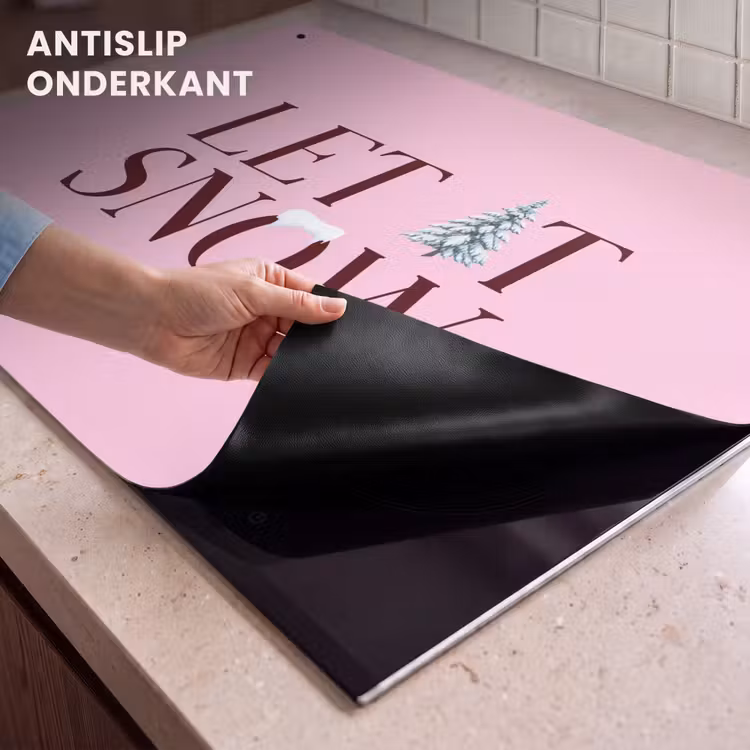 Inductiebeschermer & spatscherm (2in1) - Kerst - Tekst - Sneeuw - Roze — 4