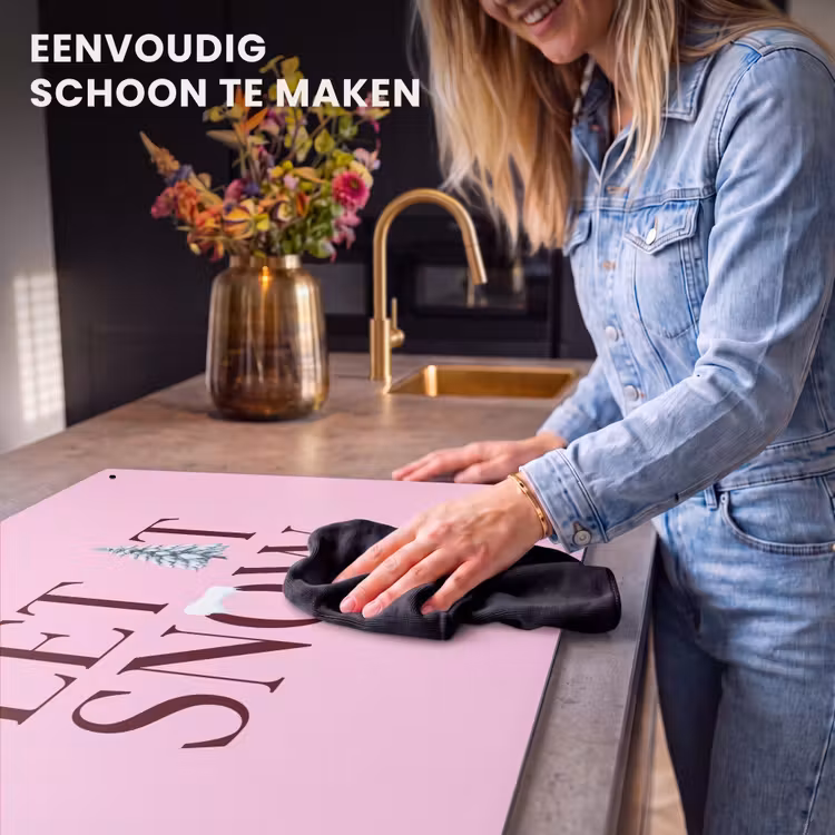 Inductiebeschermer & spatscherm (2in1) - Kerst - Tekst - Sneeuw - Roze — 5