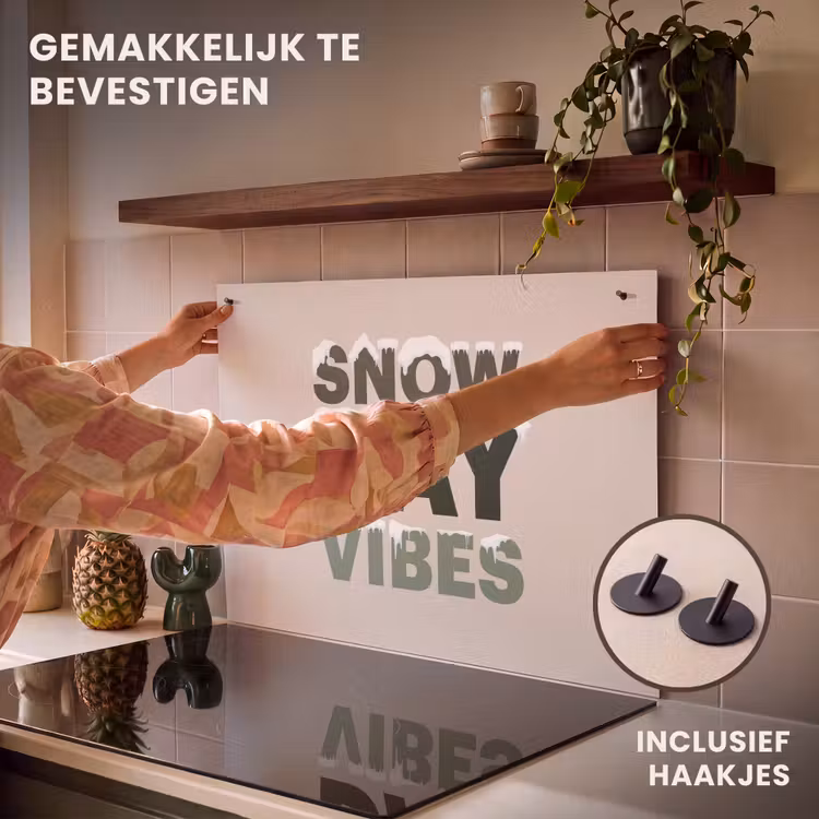 Inductiebeschermer & spatscherm (2in1) - Sneeuw - Tekst - Kerst - Beige — 7