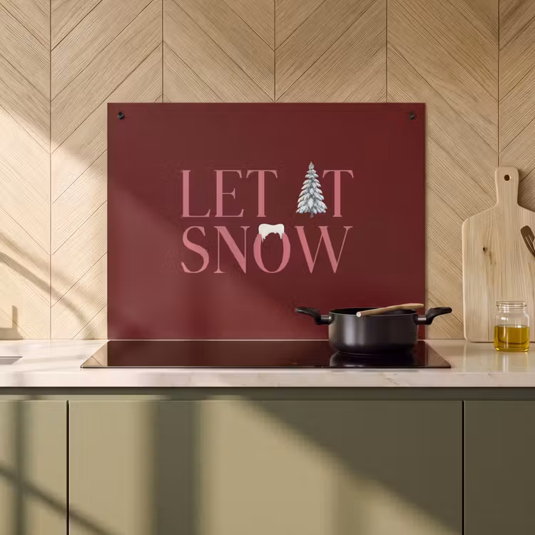 Inductiebeschermer & spatscherm (2in1) - Tekst - Kerst - Sneeuw - Roze — 2