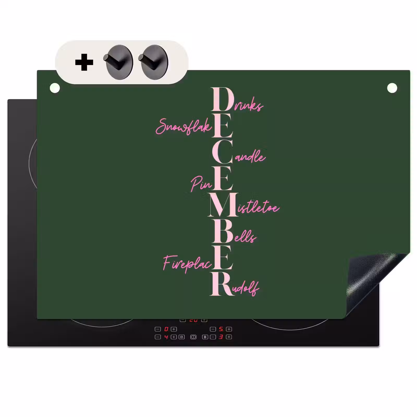 Inductiebeschermer & spatscherm (2in1) - December - Tekst - Kerst - Groen — 1