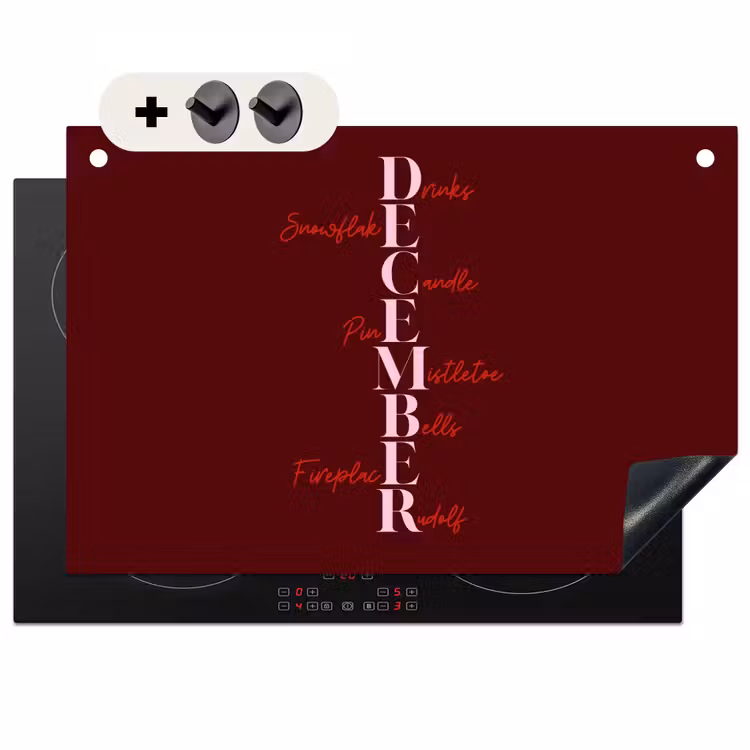 Inductiebeschermer & spatscherm (2in1) - December - Tekst - Kerst - Burgundy — 1