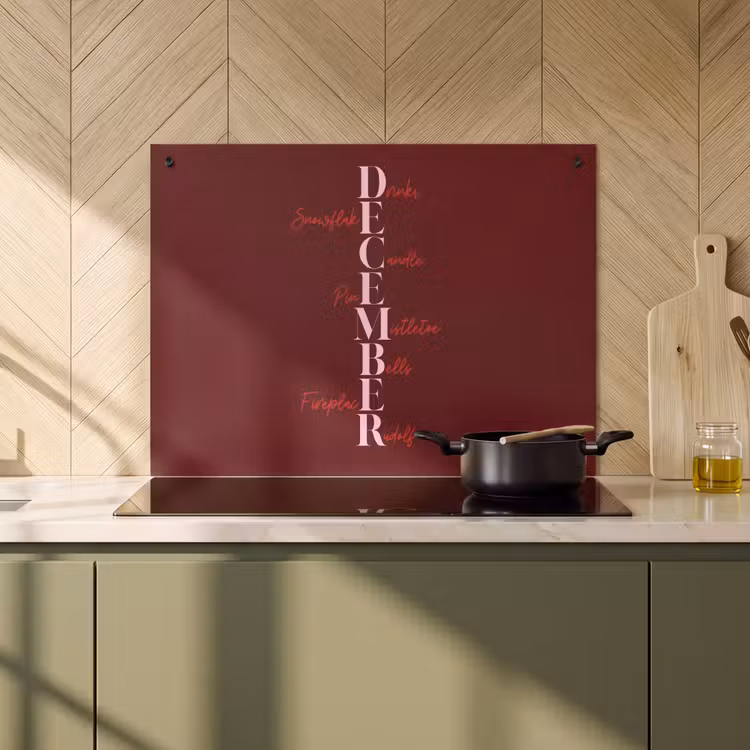 Inductiebeschermer & spatscherm (2in1) - December - Tekst - Kerst - Burgundy — 2