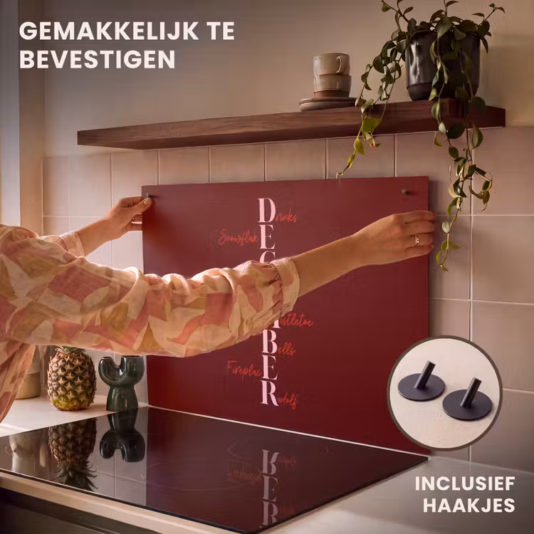 Inductiebeschermer & spatscherm (2in1) - December - Tekst - Kerst - Burgundy — 7
