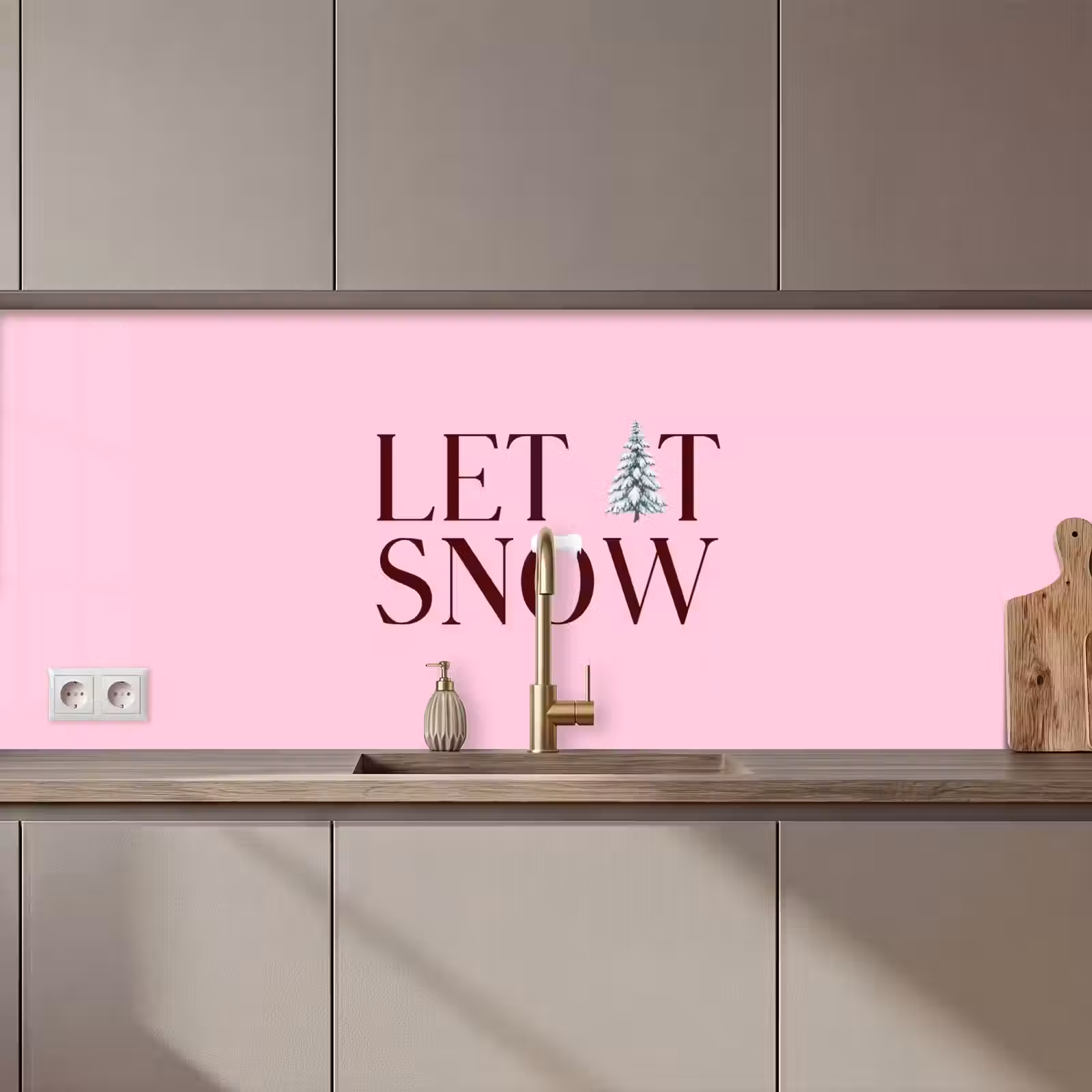 Keuken achterwand - Kerst - Tekst - Sneeuw - Roze — 1