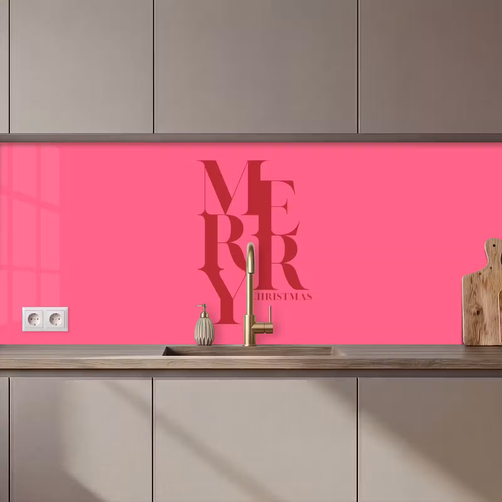 Keuken achterwand - Merry - Tekst - Kerst - Roze — 1