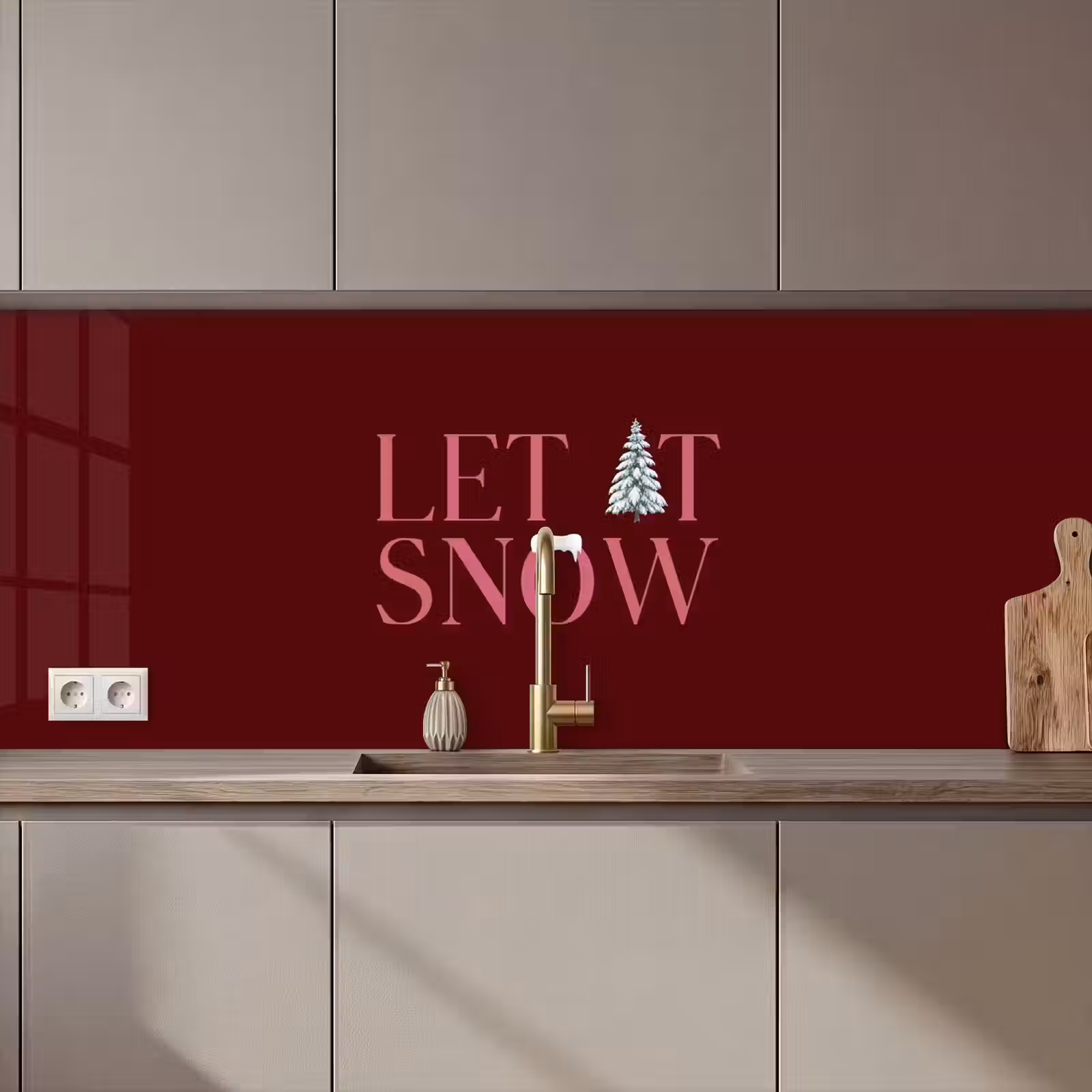 Keuken achterwand - Tekst - Kerst - Sneeuw - Roze — 1