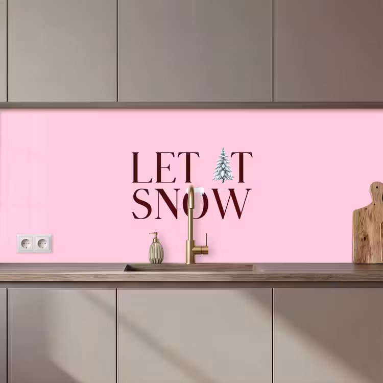 Keuken achterwand - Kerst - Tekst - Sneeuw - Roze — 1