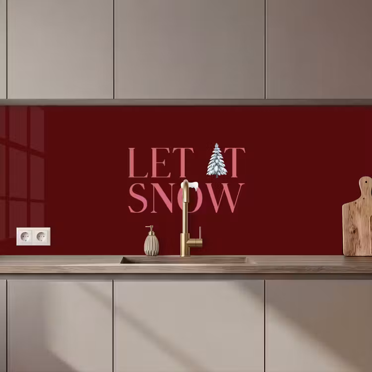 Keuken achterwand - Tekst - Kerst - Sneeuw - Roze — 1