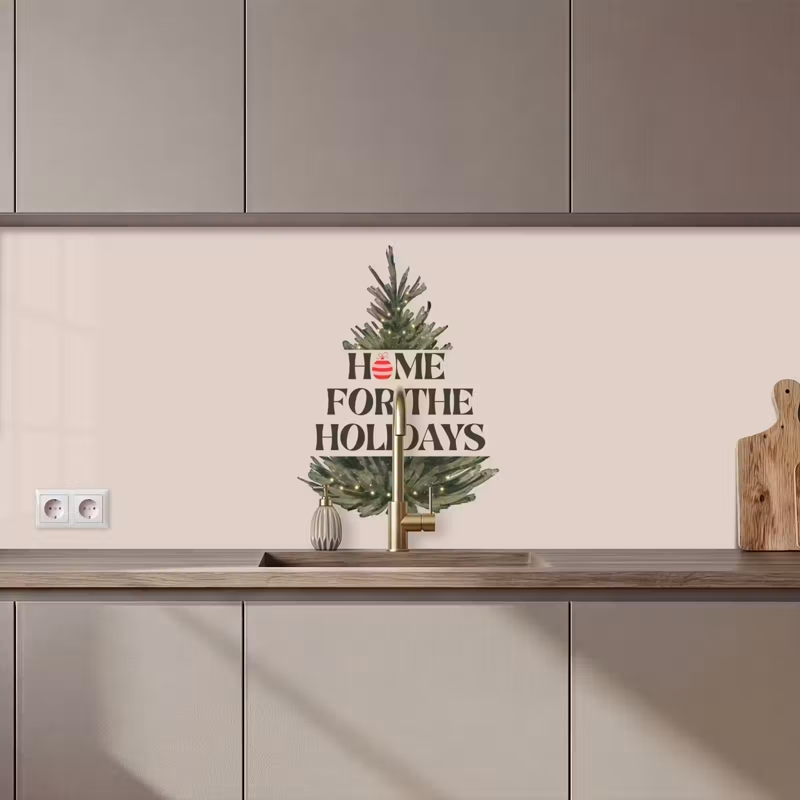 Keuken achterwand - Kerst - Tekst - Kerstboom - Beige — 1