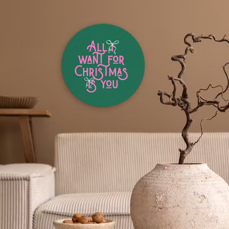 Muurcirkel - Kerst - Tekst - Roze - Groen — 2