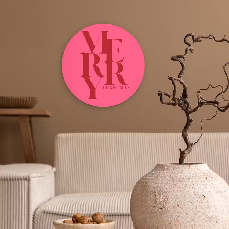 Muurcirkel - Merry - Tekst - Kerst - Roze — 2