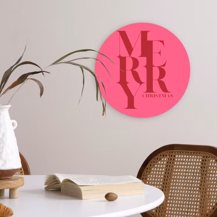 Muurcirkel - Merry - Tekst - Kerst - Roze — 4