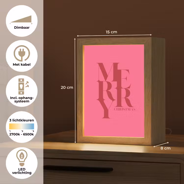Gepersonaliseerd Lightbox - Merry - Tekst - Kerst - Roze — 7