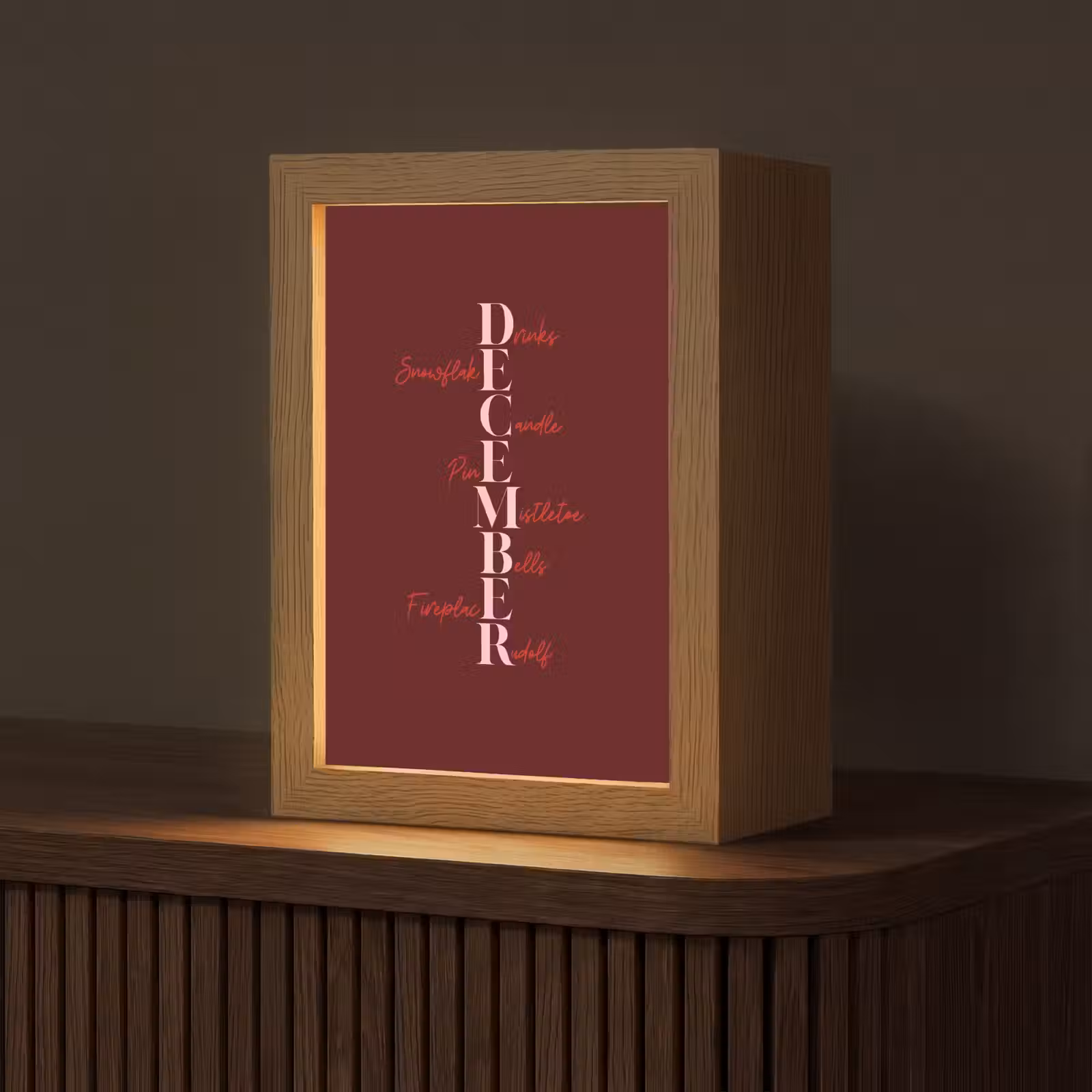 Gepersonaliseerd Lightbox - December - Tekst - Kerst - Burgundy — 1