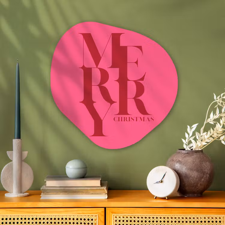 Organisch schilderij aluminium - Merry - Tekst - Kerst - Roze — 2