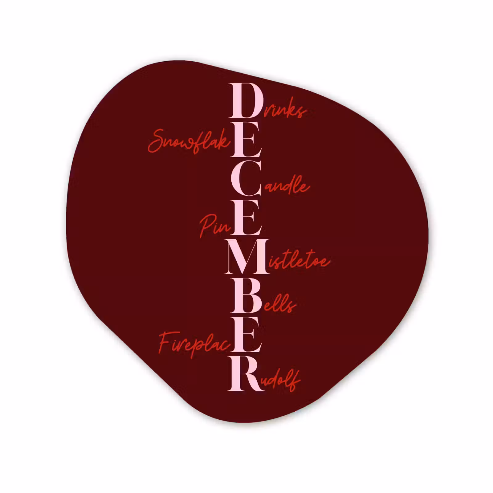 Organisch schilderij aluminium - December - Tekst - Kerst - Burgundy — 1
