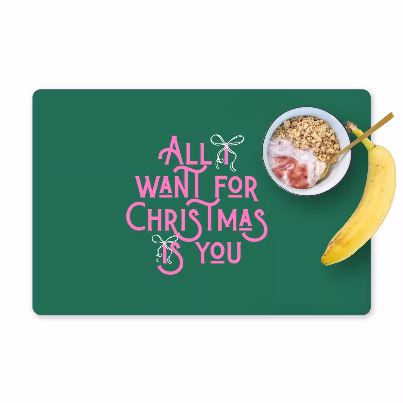 Placemat - 6 stuks - Kerst - Tekst - Roze - Groen — 1
