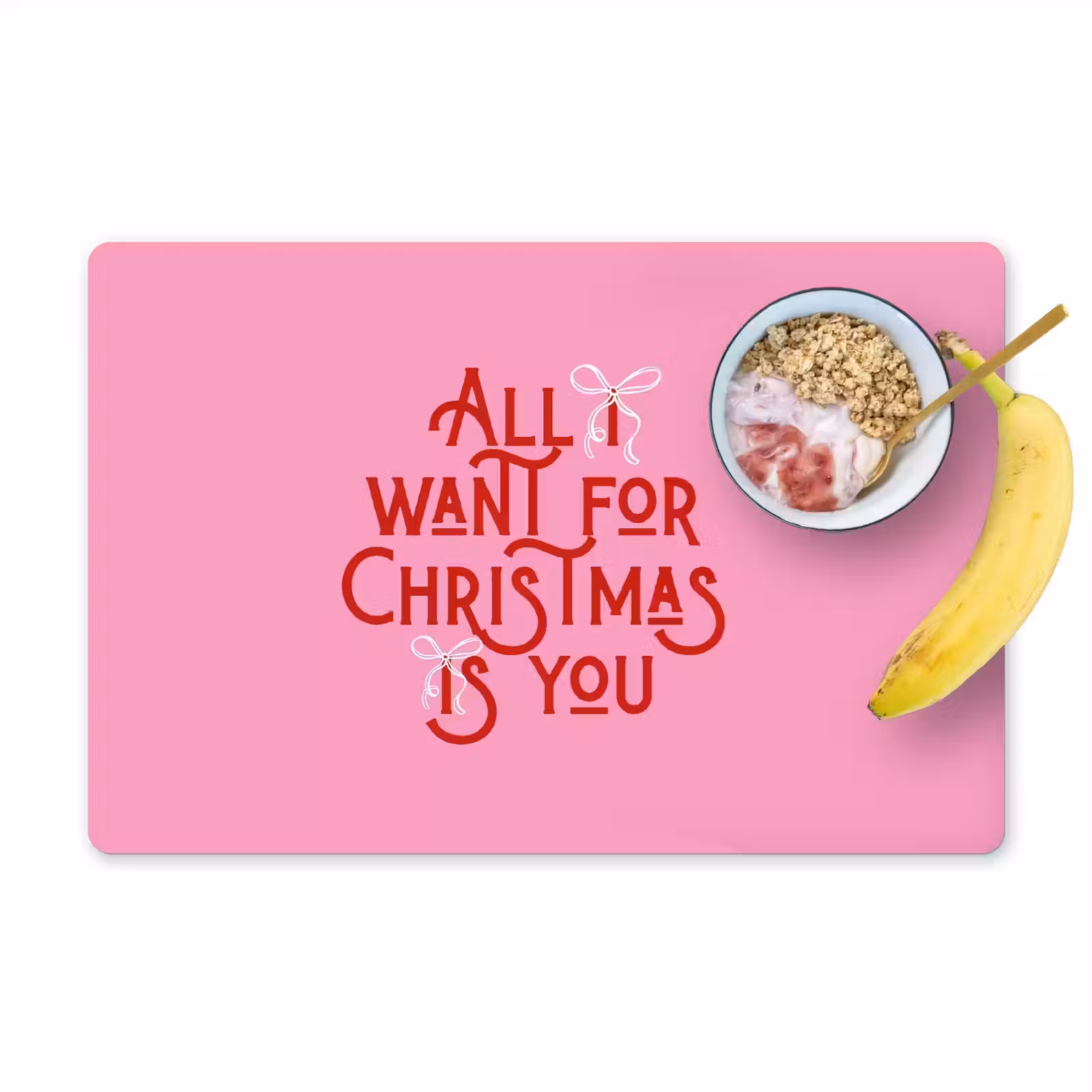 Placemat - 6 stuks - Tekst - Kerst - Roze - Rood — 1