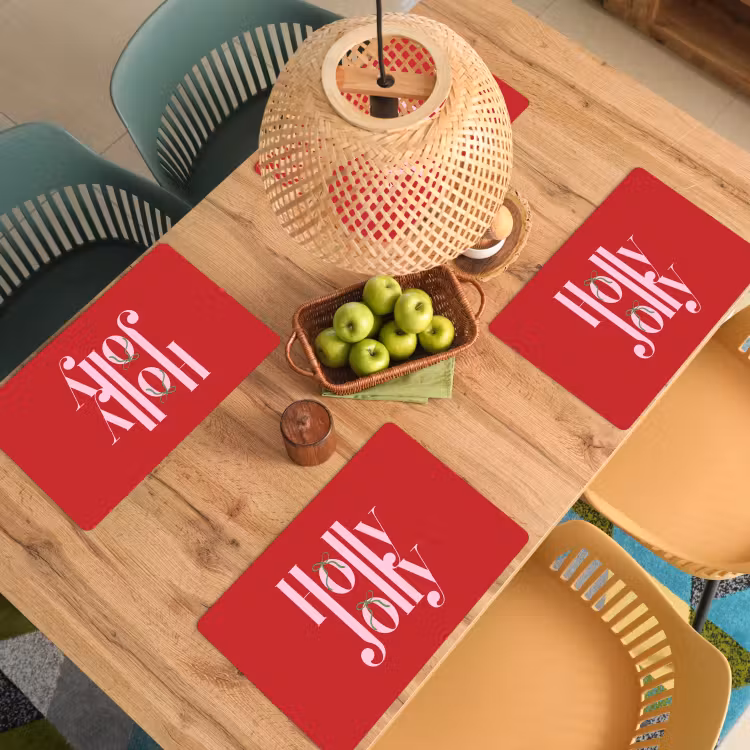 Placemat - 6 stuks - Kerst - Roze - Rood - Tekst — 6